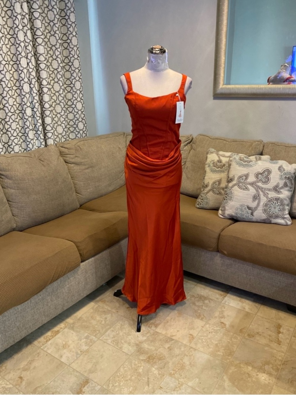 New Women Size 0 Rust-orange Satin bridesmaid dress with a corset Bodice
